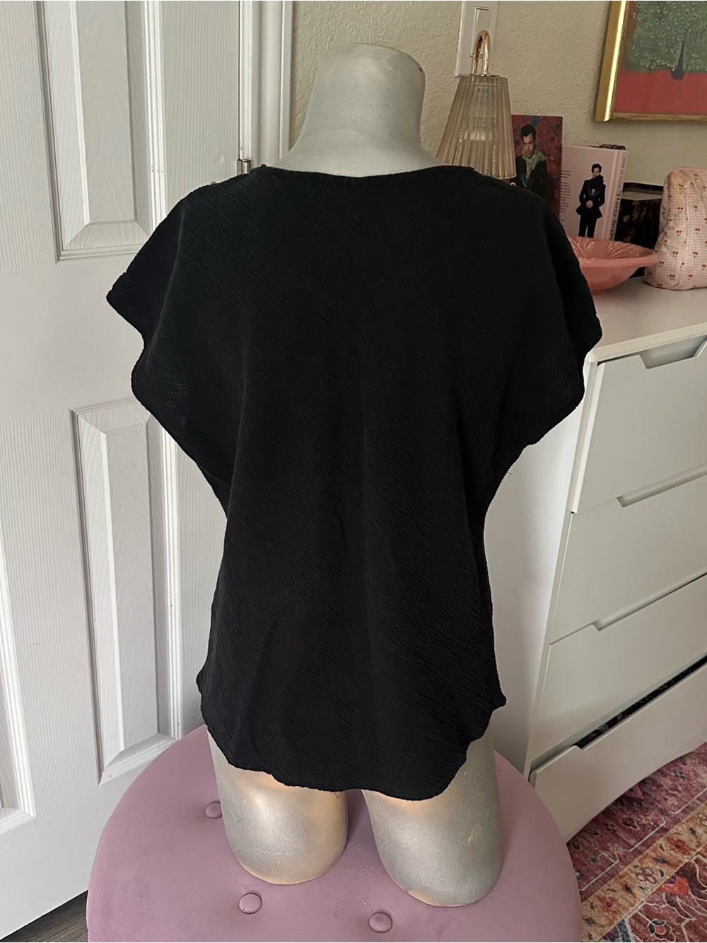 White Stag Black Beaded Floral Embroidered Neckline Top - Picture 3 of 5